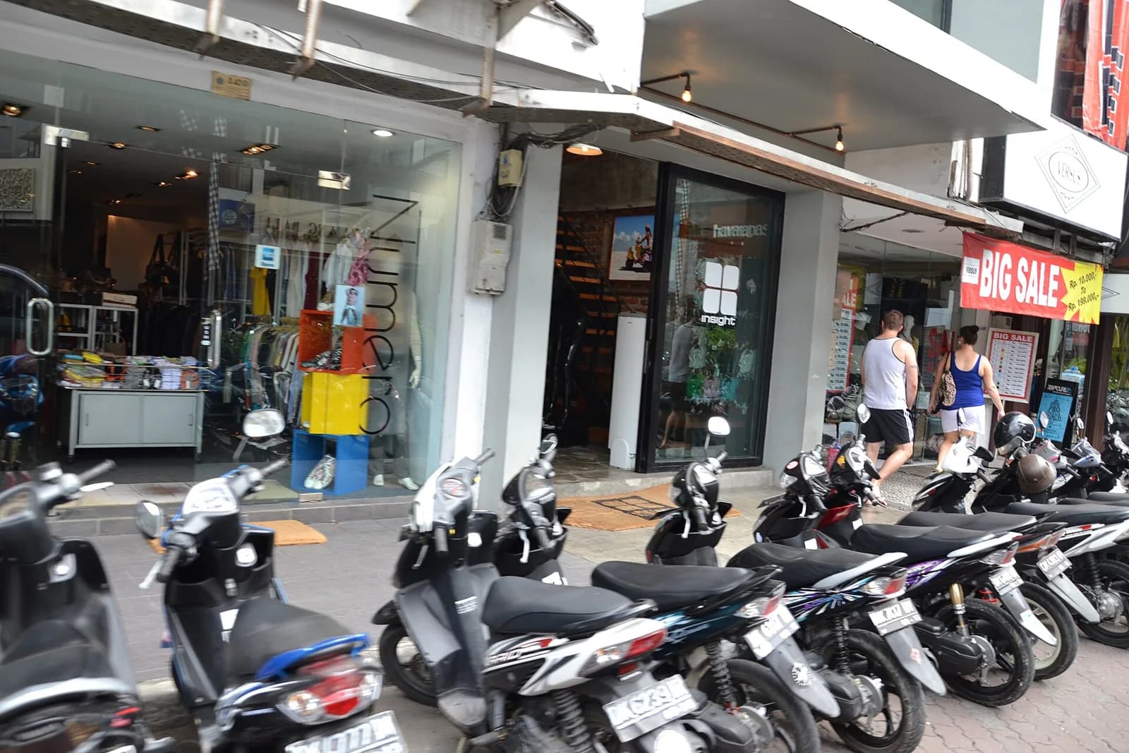Motorbikes along a street in Bali